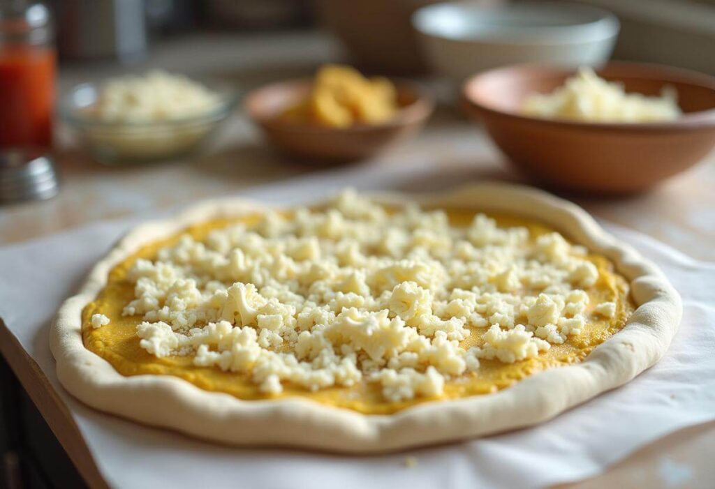 Step-by-step process of preparing vegan cauliflower pizza crust