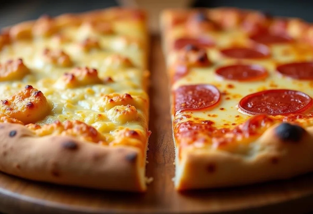 Cauliflower crust compared to regular pizza crust.