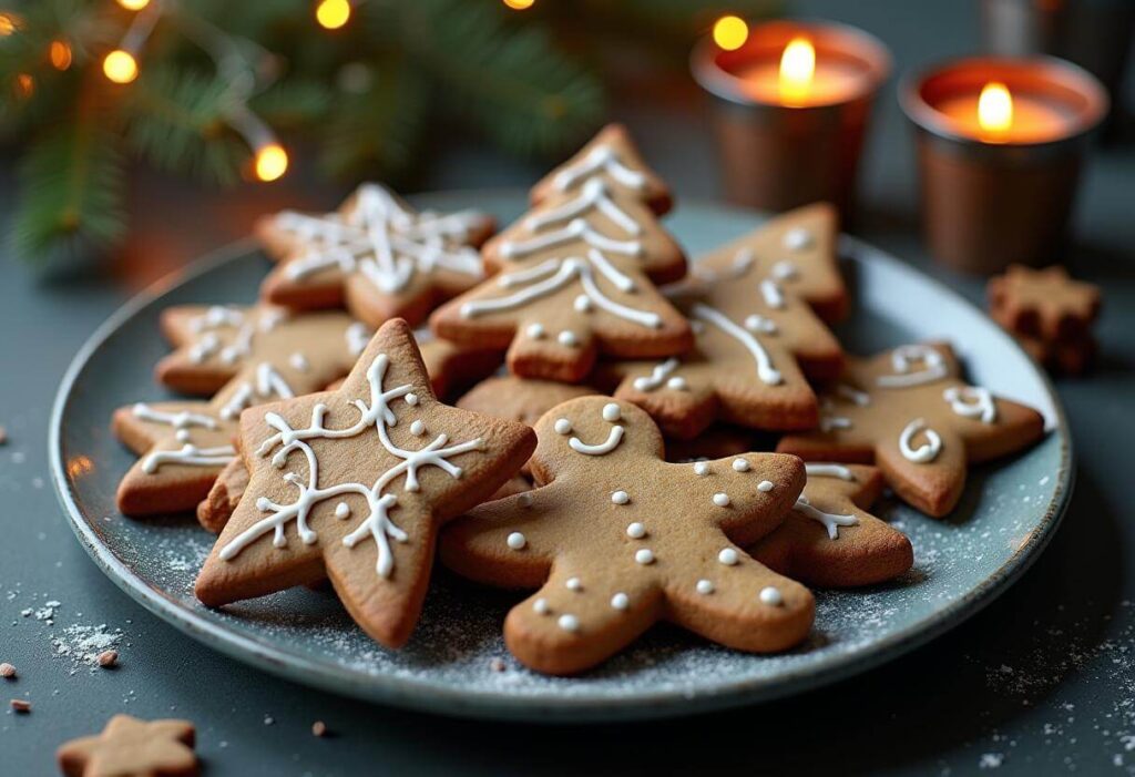 Soft and crunchy gingerbread cookies side by side on a festive plate