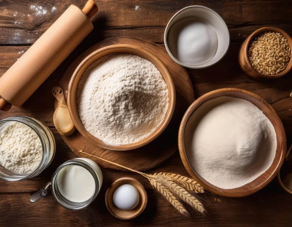 Bread flour and all-purpose flour in bowls for pizza dough comparison.