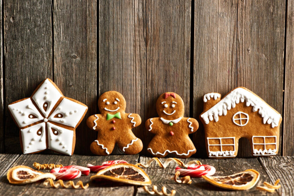 Holiday centerpiece gingerbread house decorated with candy