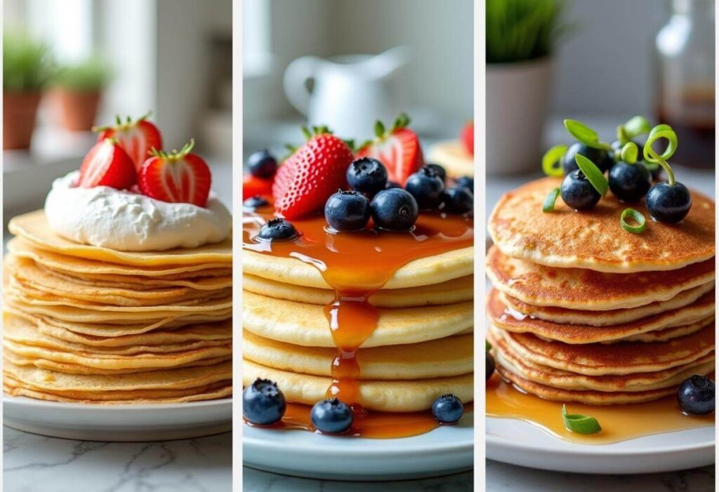 Global pancake variations, including French crêpes and American pancakes.