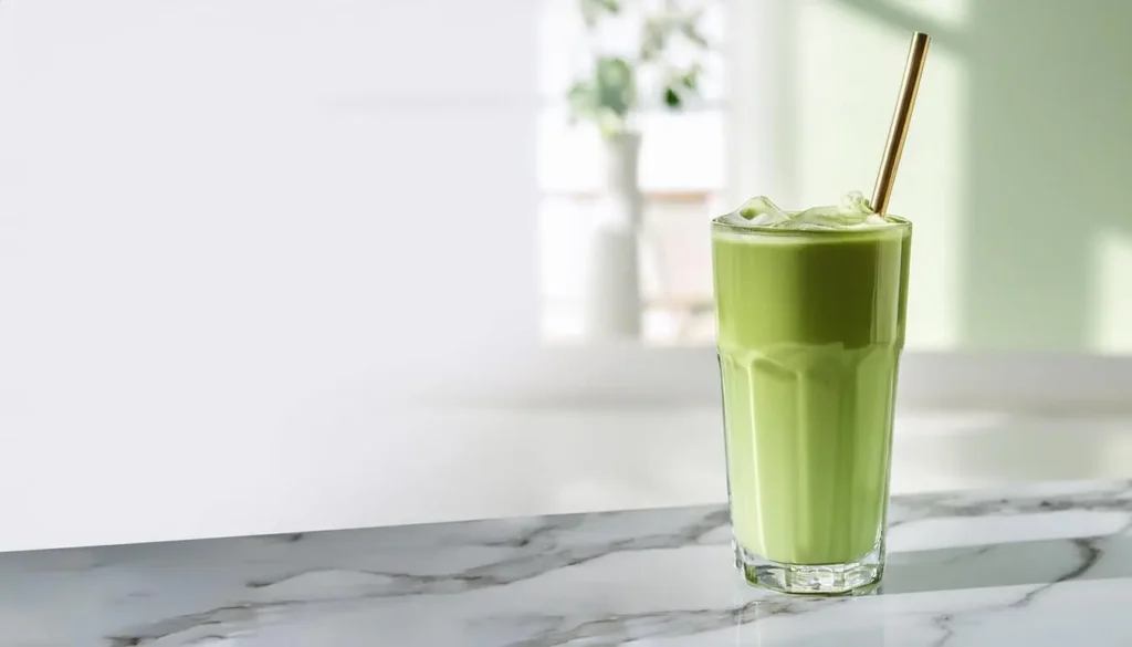 Starbucks iced matcha latte recipe with layers of matcha and milk.