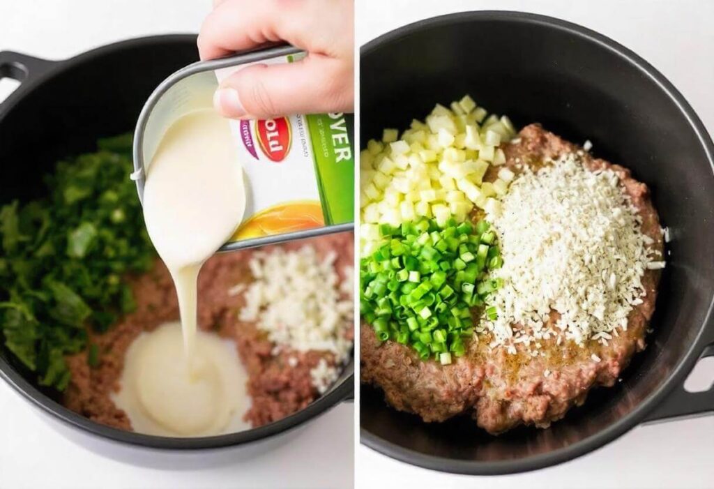 Lipton onion soup mix with a mixing bowl of meatloaf ingredients.