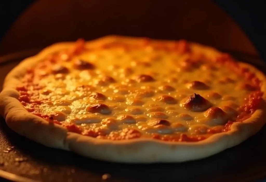 Naan pizza baking in an oven with bubbling cheese.