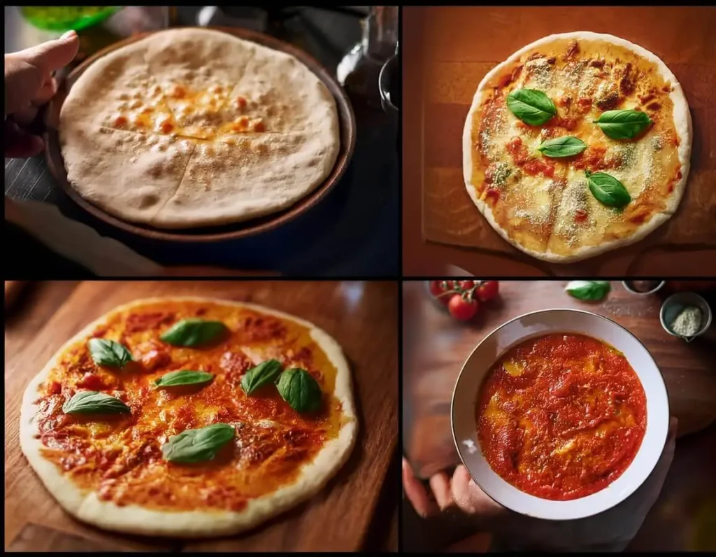 Step-by-step process of making naan pizza.