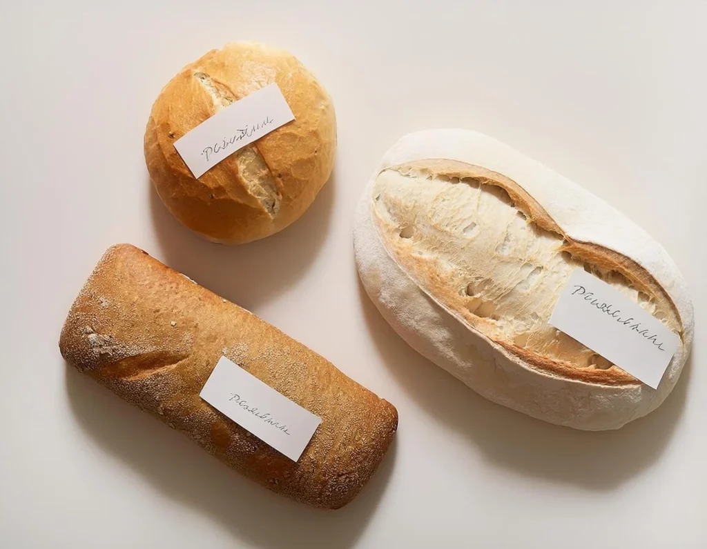 A variety of bread types for pizza, including traditional dough, French bread, and focaccia.