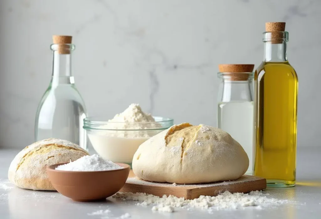 Ingredients for bread flour and all-purpose flour pizza dough recipes.