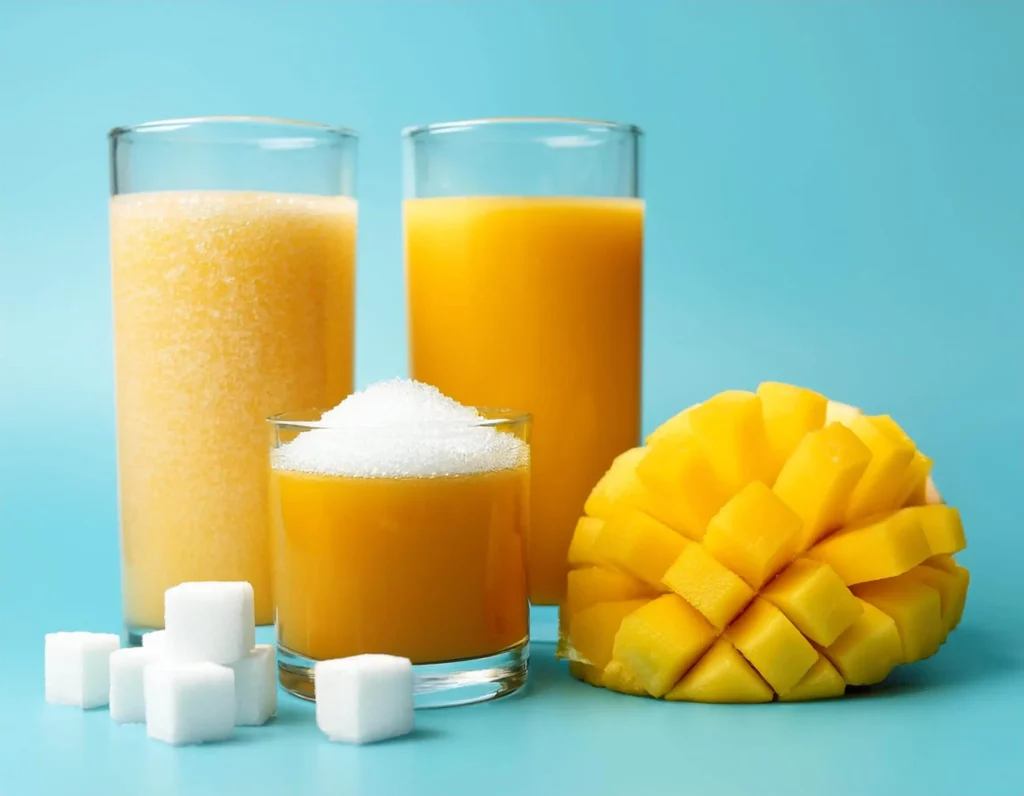 A comparison of sugar content in McDonald's Mango Pineapple Smoothie vs. soda and fresh juice.