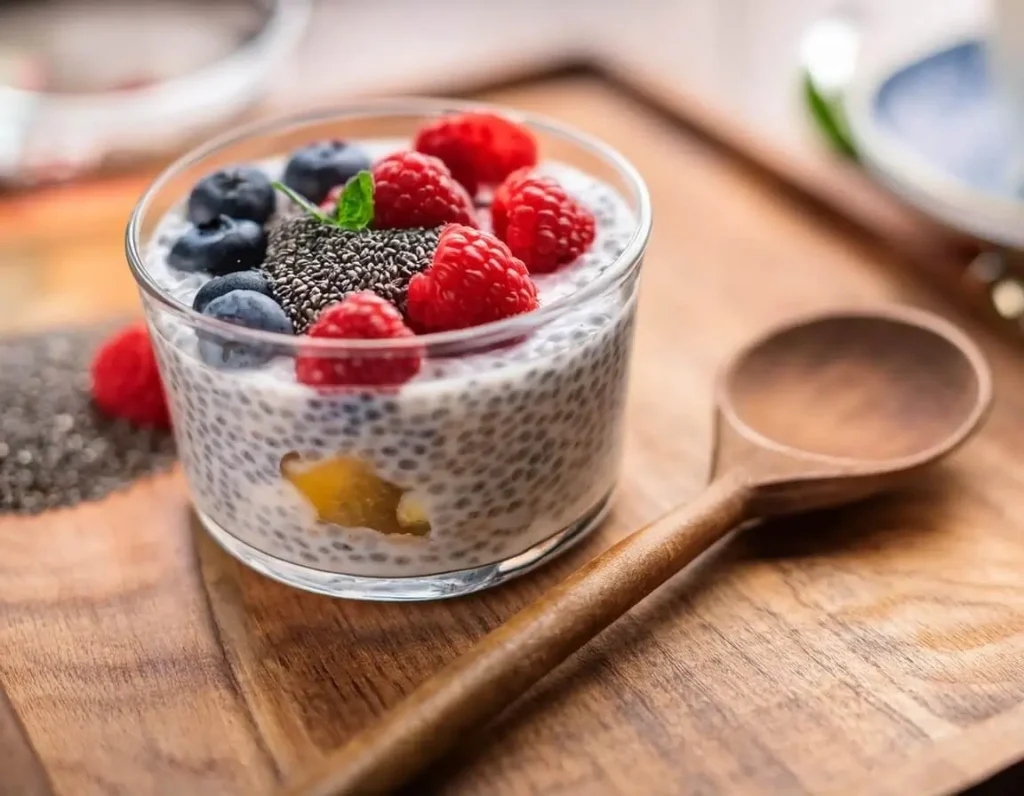 Infographic highlighting the health benefits of chia yogurt pudding.